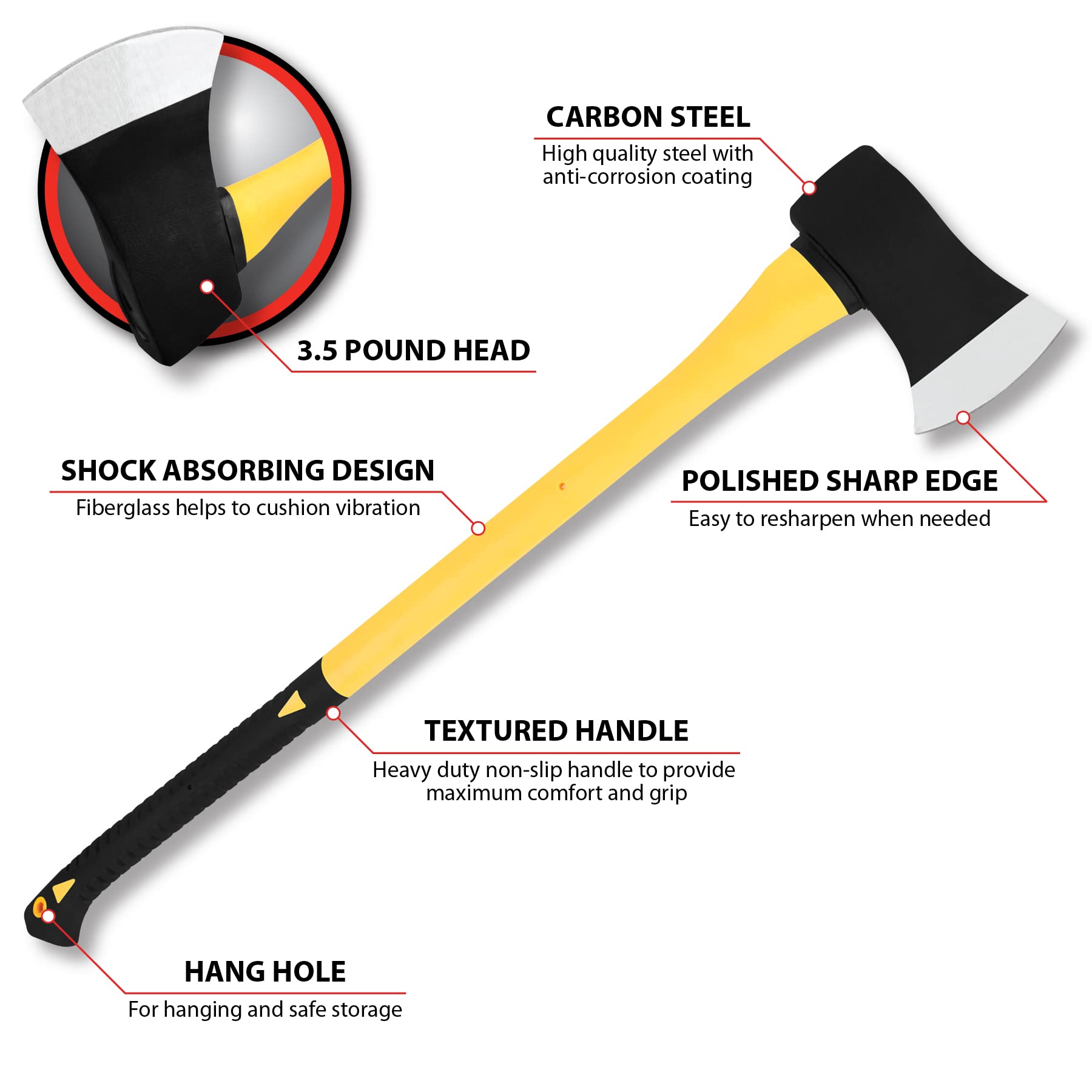 M7109 Performance Tool 3.5 Pound Axe with Fiber Glass Handle