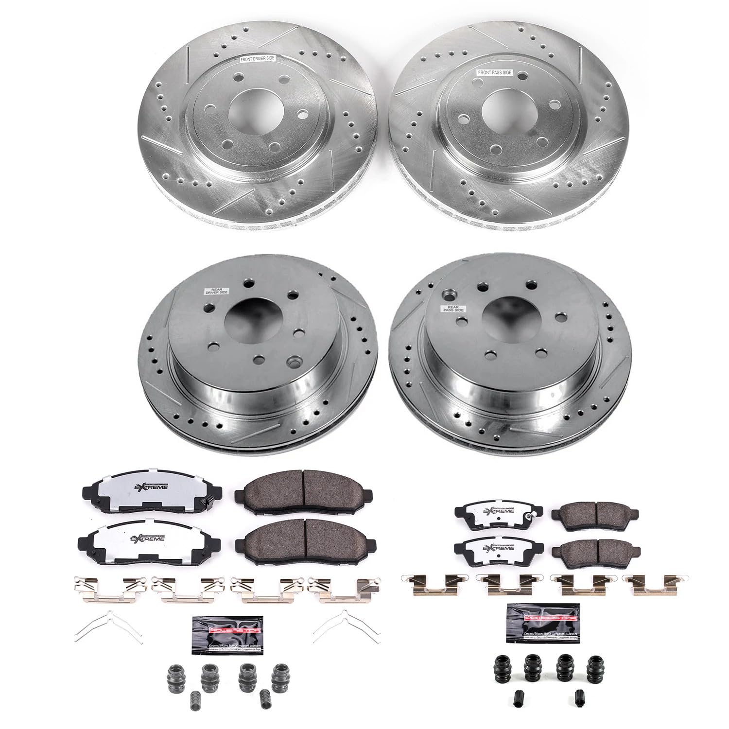 Brake Kit Power Stop For Nissan Frontier Xterra Equator [Application Specific] - Front and Rear Truck & Tow, Carbon Fiber Ceramic Brake Pads and Drilled and Slotted Brake Rotors Replacement, K4062-36