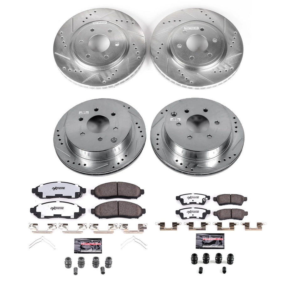 Brake Kit Power Stop For Nissan Frontier Xterra Equator [Application Specific] - Front and Rear Truck & Tow, Carbon Fiber Ceramic Brake Pads and Drilled and Slotted Brake Rotors Replacement, K4062-36
