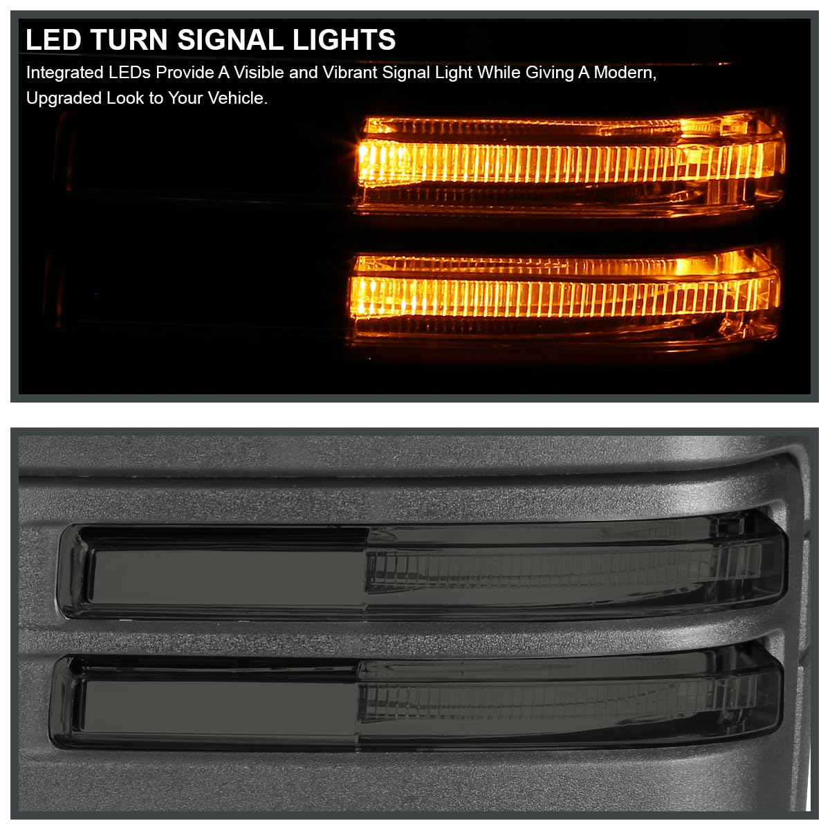 Power Spec-D Tuning Black Heated Tow Mirrors w/Smoke LED Signal, Blind Spot Sensor, Temperature Sensor Compatible with 2019-2025 GMC Sierra 1500, Left + Right Pair