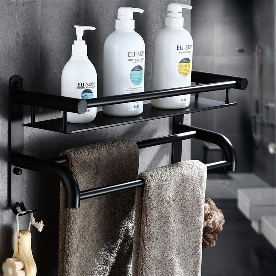 Singledeck black bathroom shelves, stainless steel storage rack with towel bar Bathroom Shelf (Size : 40cm)