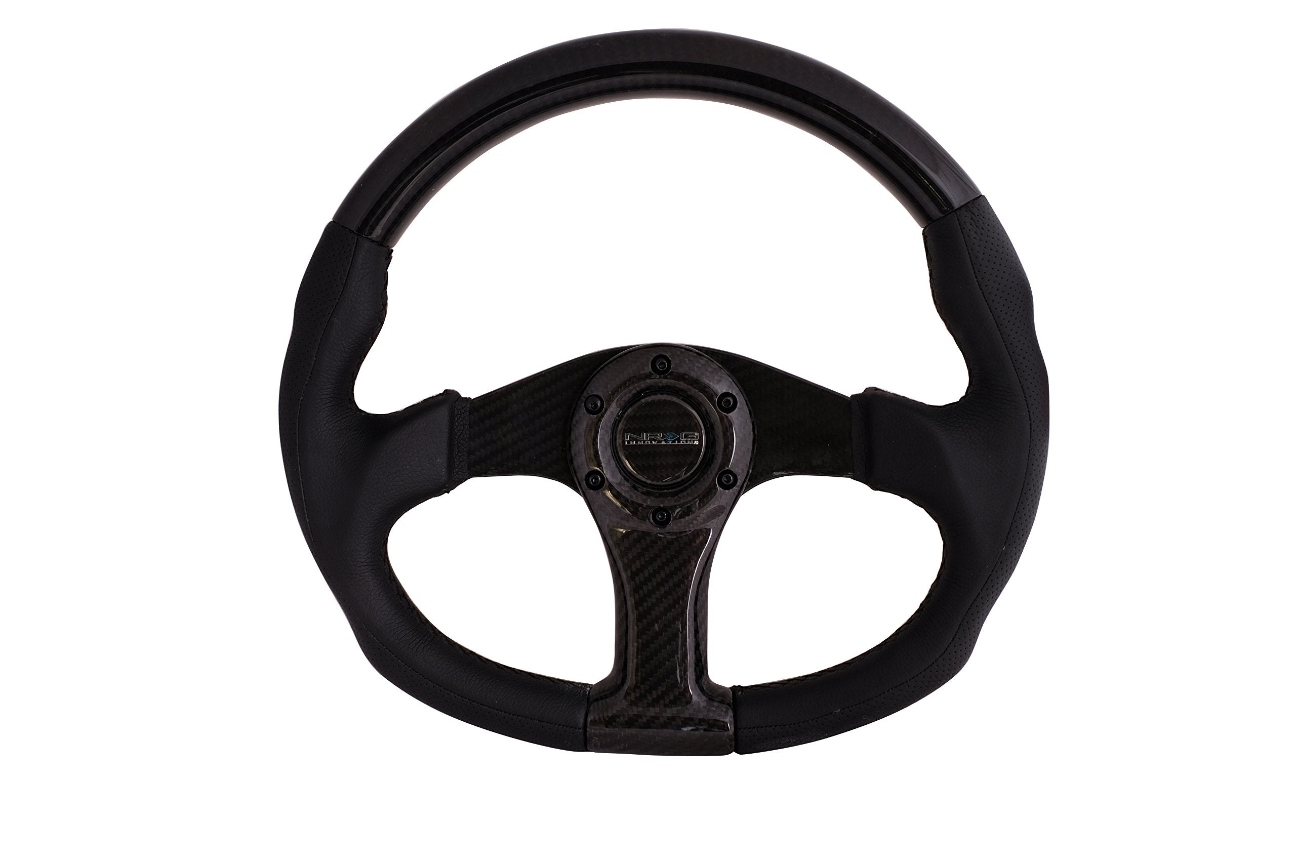 NRG Innovations Carbon Fiber NRG-ST-013CFCF Steering Wheel 350mm, Black Carbon Oval Shape with Leather Trim