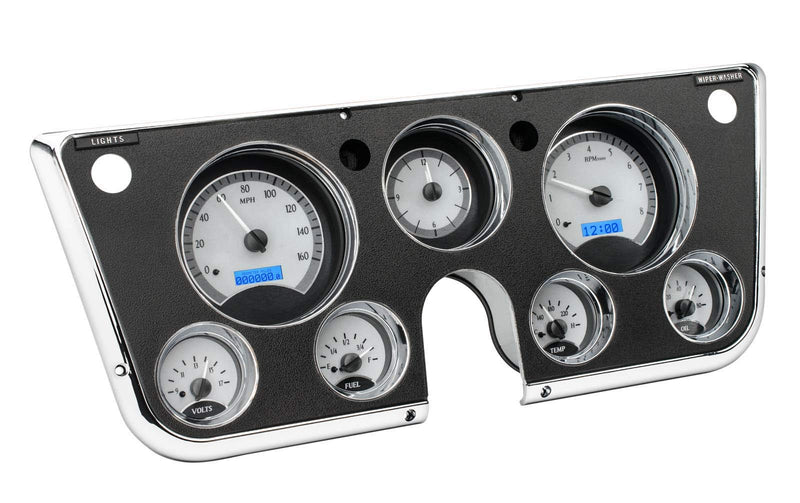 Dakota Digital Analog Dash Gauge & Clock 67 - 72 Chevy Pickup Truck Silver Alloy Blue VHX-67C-PA-S-B