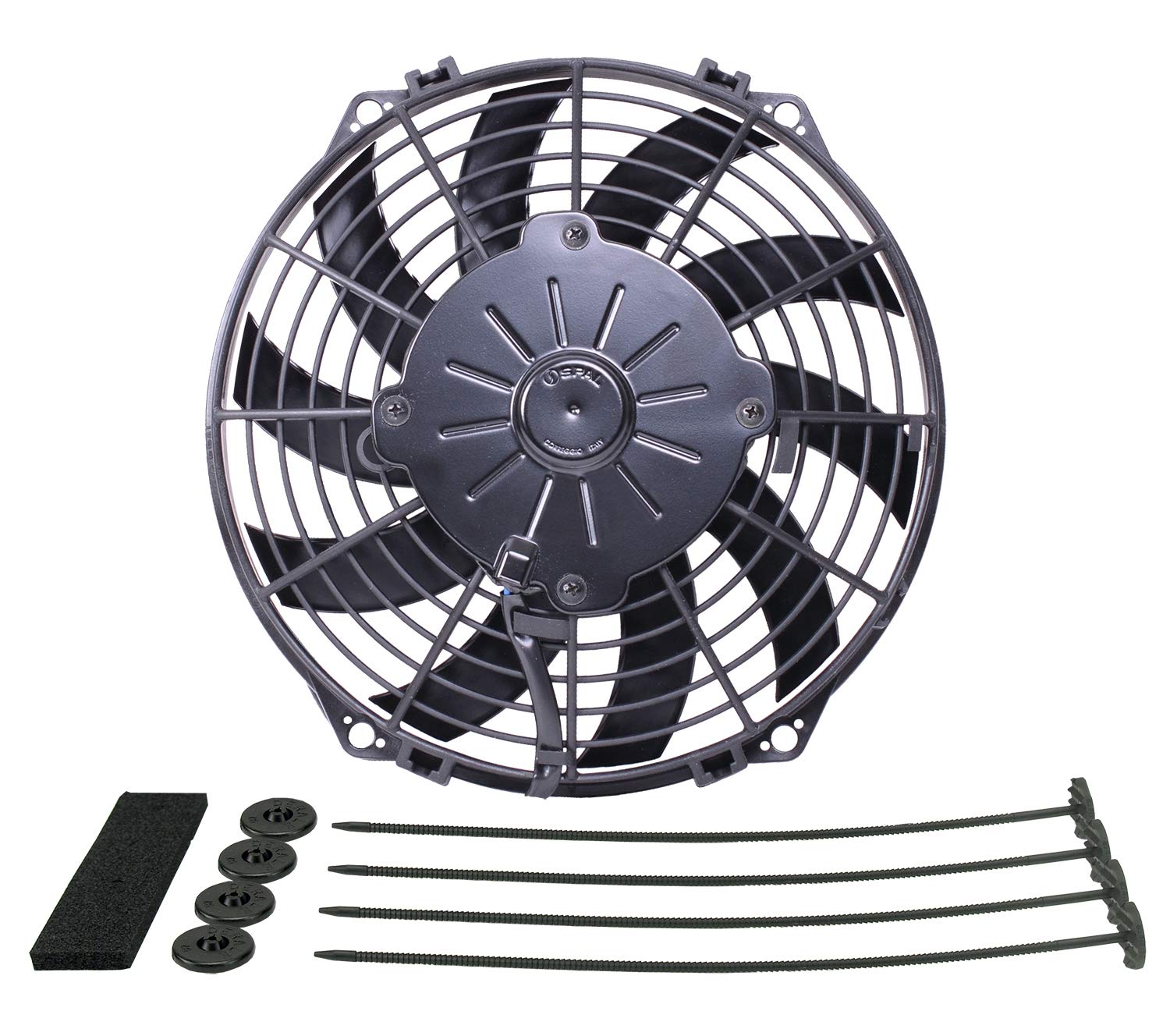 Derale Cooling Electric Fan, Standard, 9 in Fan, Puller, 625 CFM, Curved Blade, 9-11/16 x 9-11/16 in, 2 in Thick, Plastic, Each