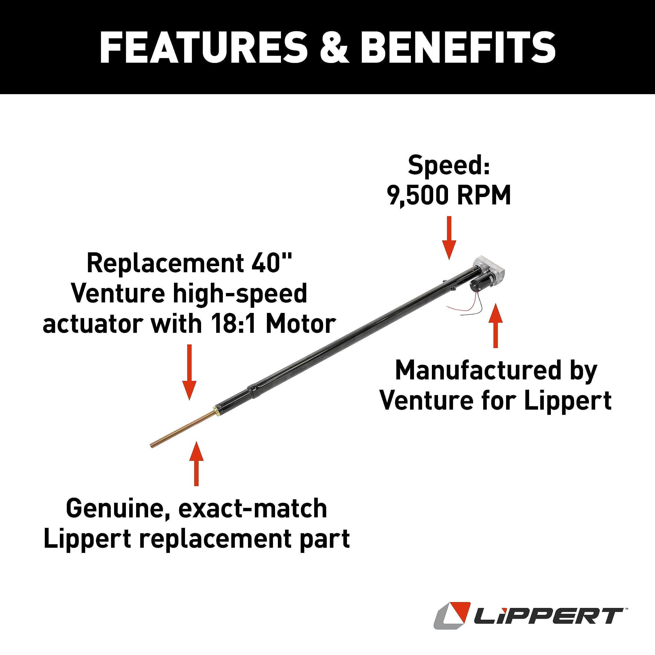Lippert 18:1 DC Replacement 12-Volt Venture Through-Frame Slide-Out Motor Assembly with High-Speed Actuator, 30 Amps, 9,500 RPM - 168956