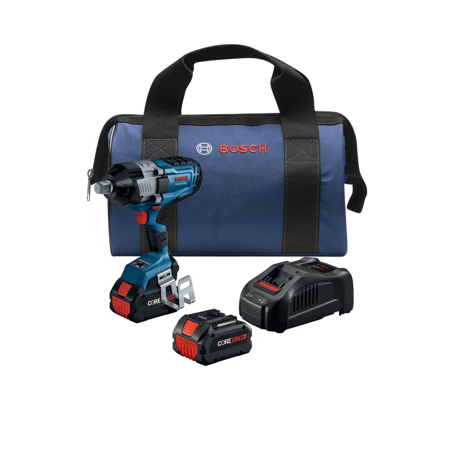 PROFACTOR™ BOSCH GDS18V-1180CB28 18V Connected-Ready 3/4 In. High Torque Impact Wrench Kit with Friction Ring and Thru-Hole and (2) CORE18V® 8 Ah Batteries