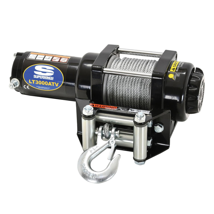 LT3000ATV Superwinch 1130220 12 VDC winch 3,000lbs/1360kg with roller fairlead, mount plate, handlebar rocker switch, and handheld remote