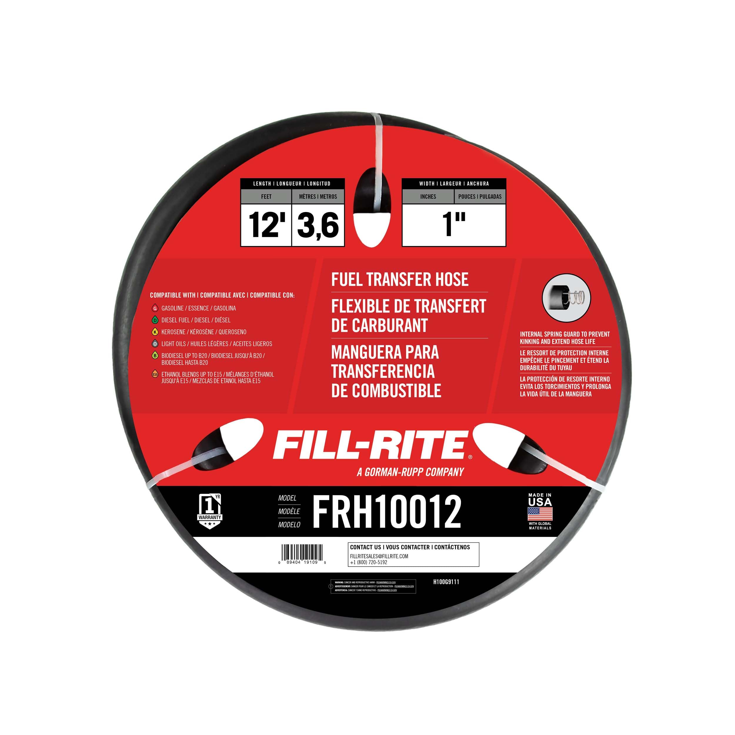 Fill-Rite 1" x 12' FRH10012 Fuel Transfer Hose