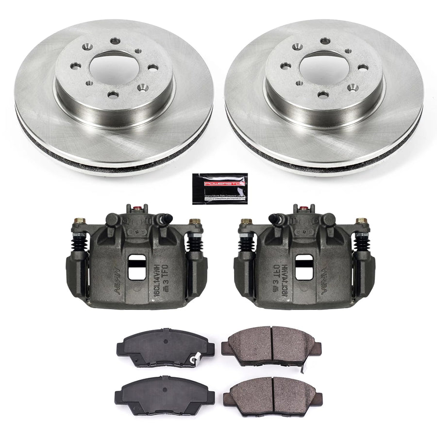 Power Stop KCOE5382 Replacement Autospeciality Front Caliper Kit- OE Rotors, Ceramic Brake Pads, Calipers For Honda Fit 2009-2014 [Model Specific]