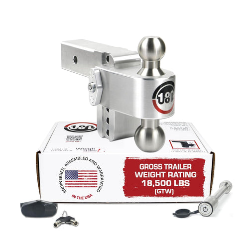 Weigh Safe Adjustable Hitch Trailer Ball Mount, 4" Adjustable Drop Hitch for 2.5" Receiver w/ 2 pc Keyed Alike Lock Set, Heavy Duty Aluminum Trailer Tow Hitch w/Stainless Steel Tow Balls, 18,500 GTW