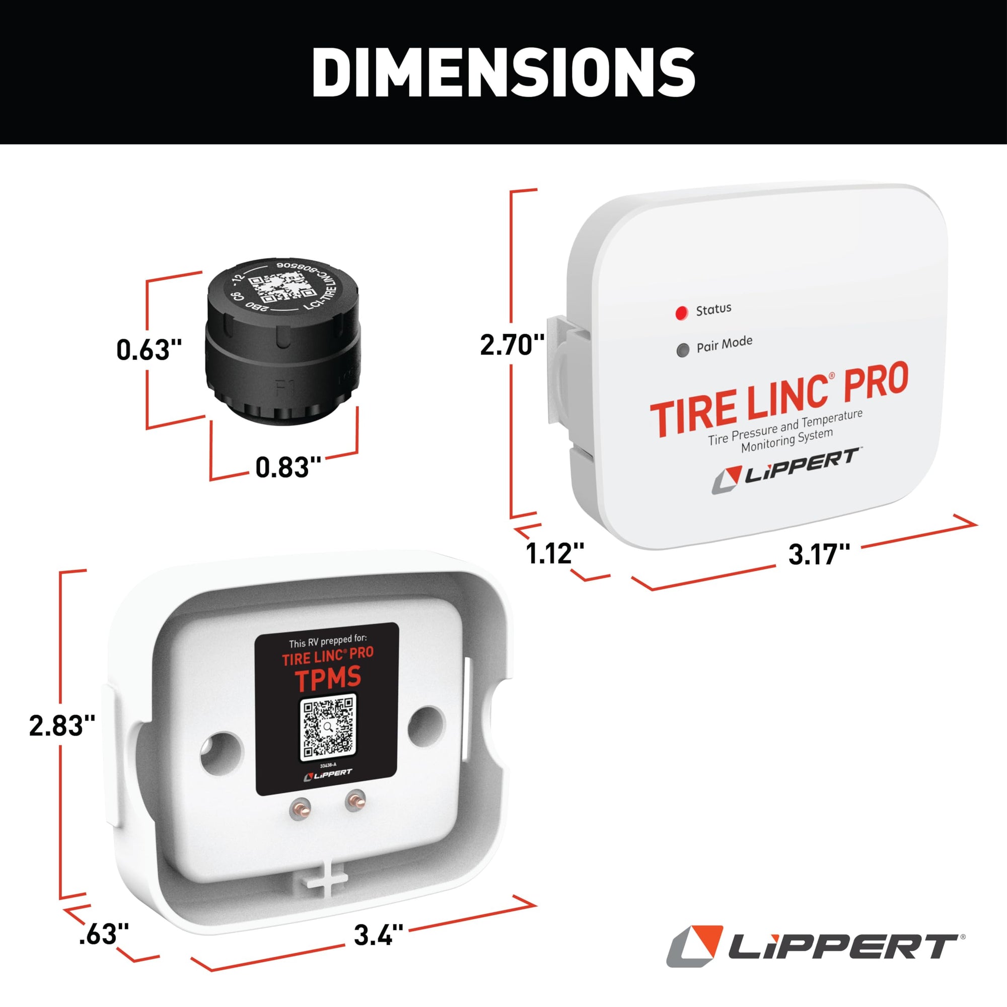 Lippert PRO Tire LINC RV Tire Pressure/Temperature Monitoring System (TPMS) 2-Tire Bundle with External Stem Sensors, Repeater, and Dock #2024115887