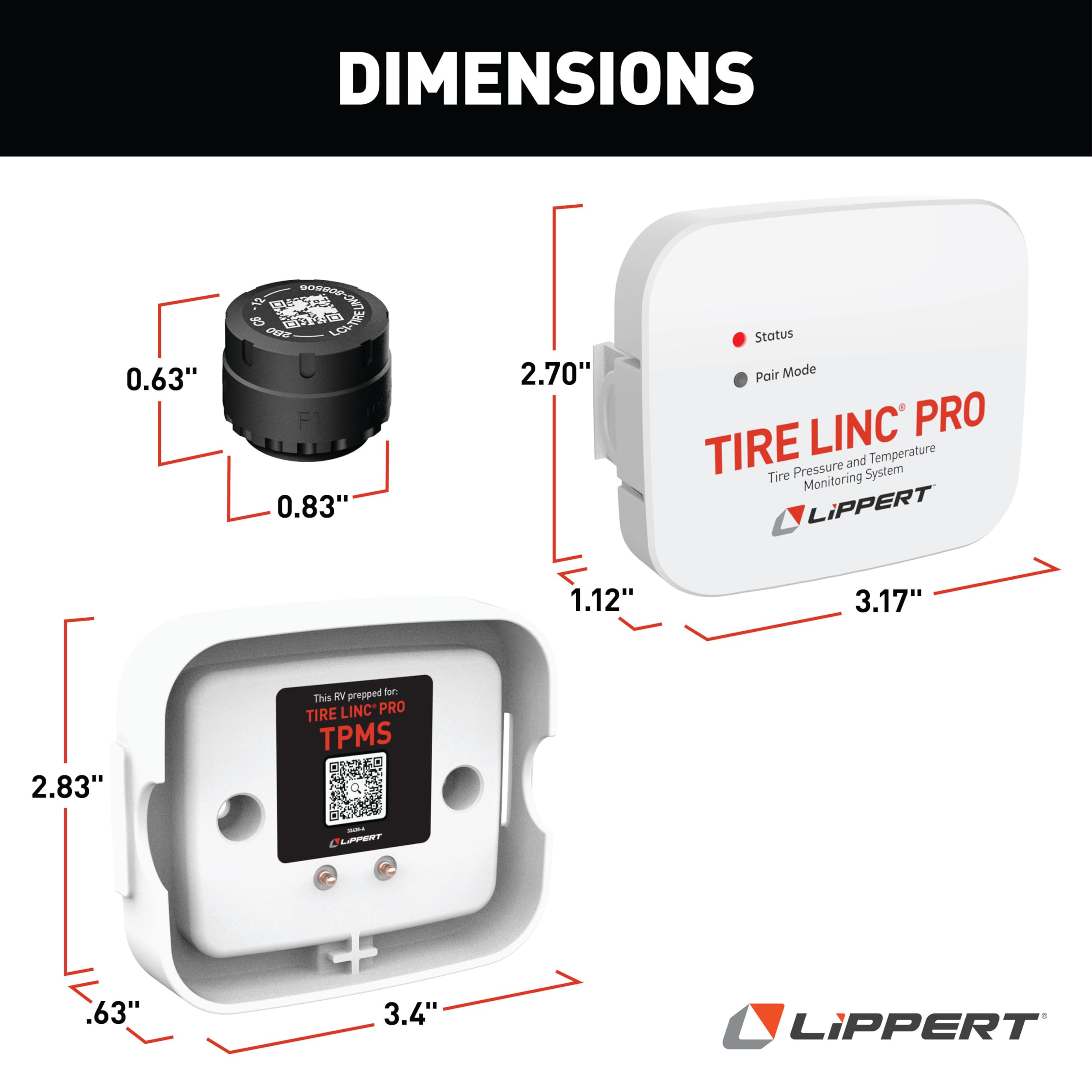Lippert PRO Tire LINC RV Tire Pressure/Temperature Monitoring System (TPMS) 4-Tire Bundle with External Stem Sensors, Repeater, and Dock #2024115889