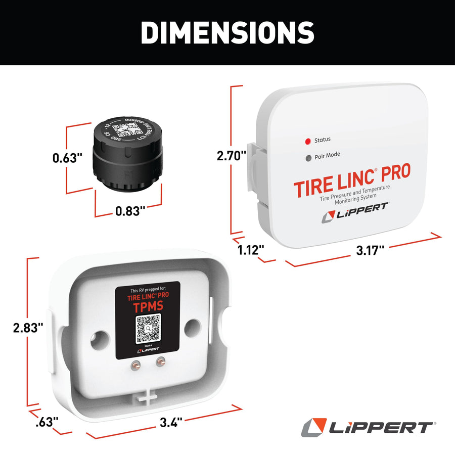 Lippert PRO Tire LINC RV Tire Pressure/Temperature Monitoring System (TPMS) 4-Tire Bundle with External Stem Sensors, Repeater, and Dock #2024115889