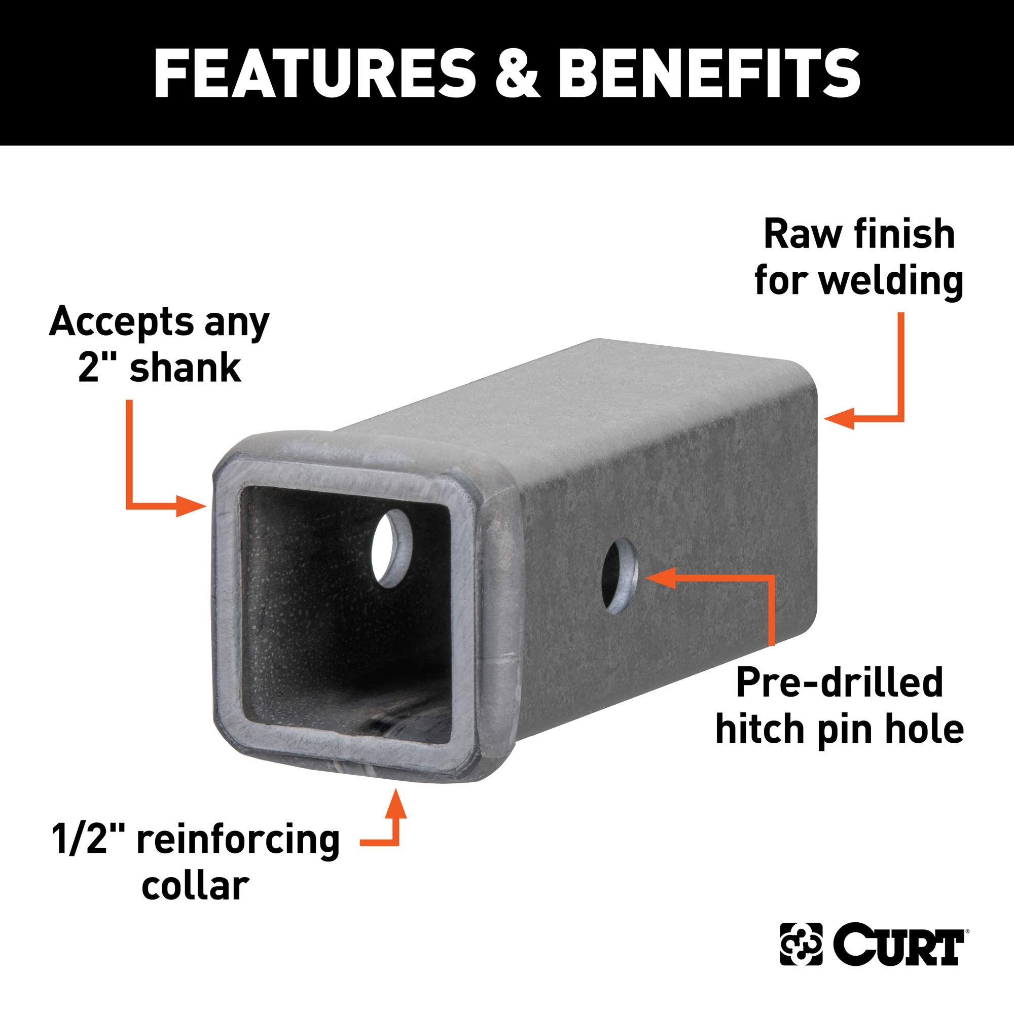 CURT 49060 6-Inch x 2-Inch Weld-On Raw Steel Trailer Hitch Receiver Tube, 1 Count (Pack of 1)