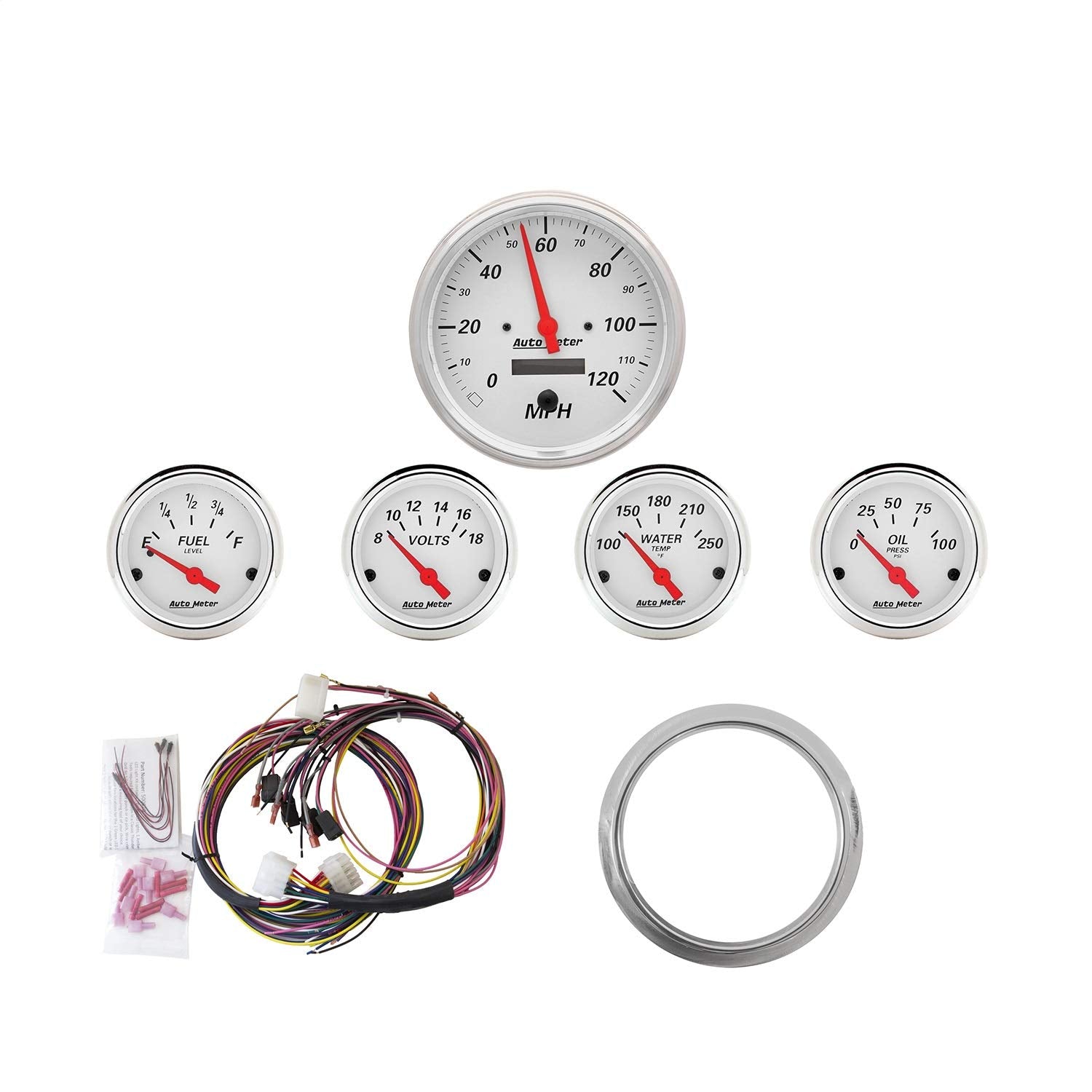 AutoMeter Gauge Kit 7034-AW, 5 Pc, Chevy Car 59-60, Mph/Fuel/Oilp/Wtmp/Bat, Aw
