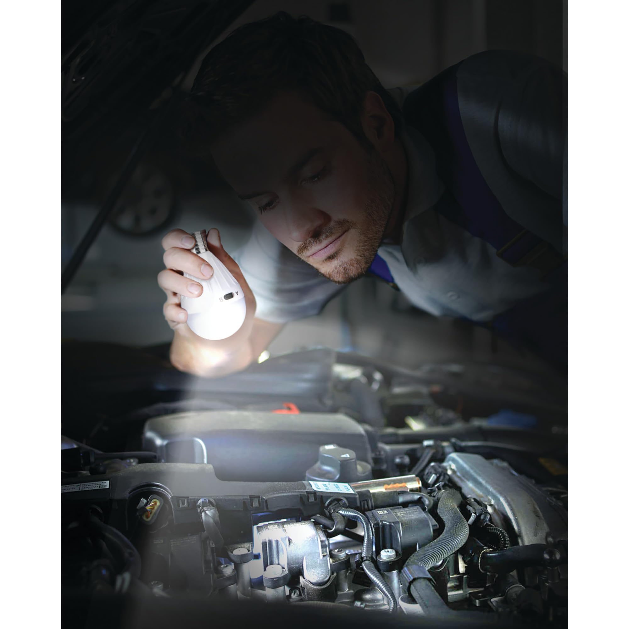 713 Performance Tool Grab and Go Flashlight Bulb, Energy Efficient COB Tech, Hands-Free Operation, Durable ABS Housing, Battery Powered