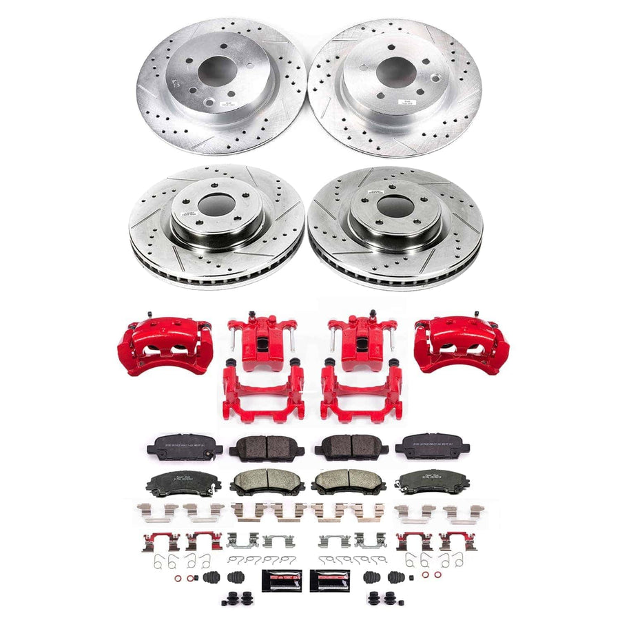 POWERSTOP Z23 Brake Pads and Rotors Front and Rear Brake Kit with Red Powder Coated Calipers For Nissan Z 2023 [Vehicle Specific]