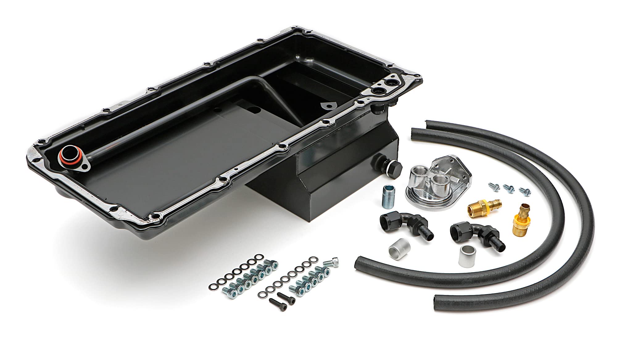 LS SWAP OIL PAN/FILTER RELOCATION KIT - TRANS-DAPT PERFORMANCE; SINGLE FILTER; VERTICAL PORT; BLACK PAN (0180)