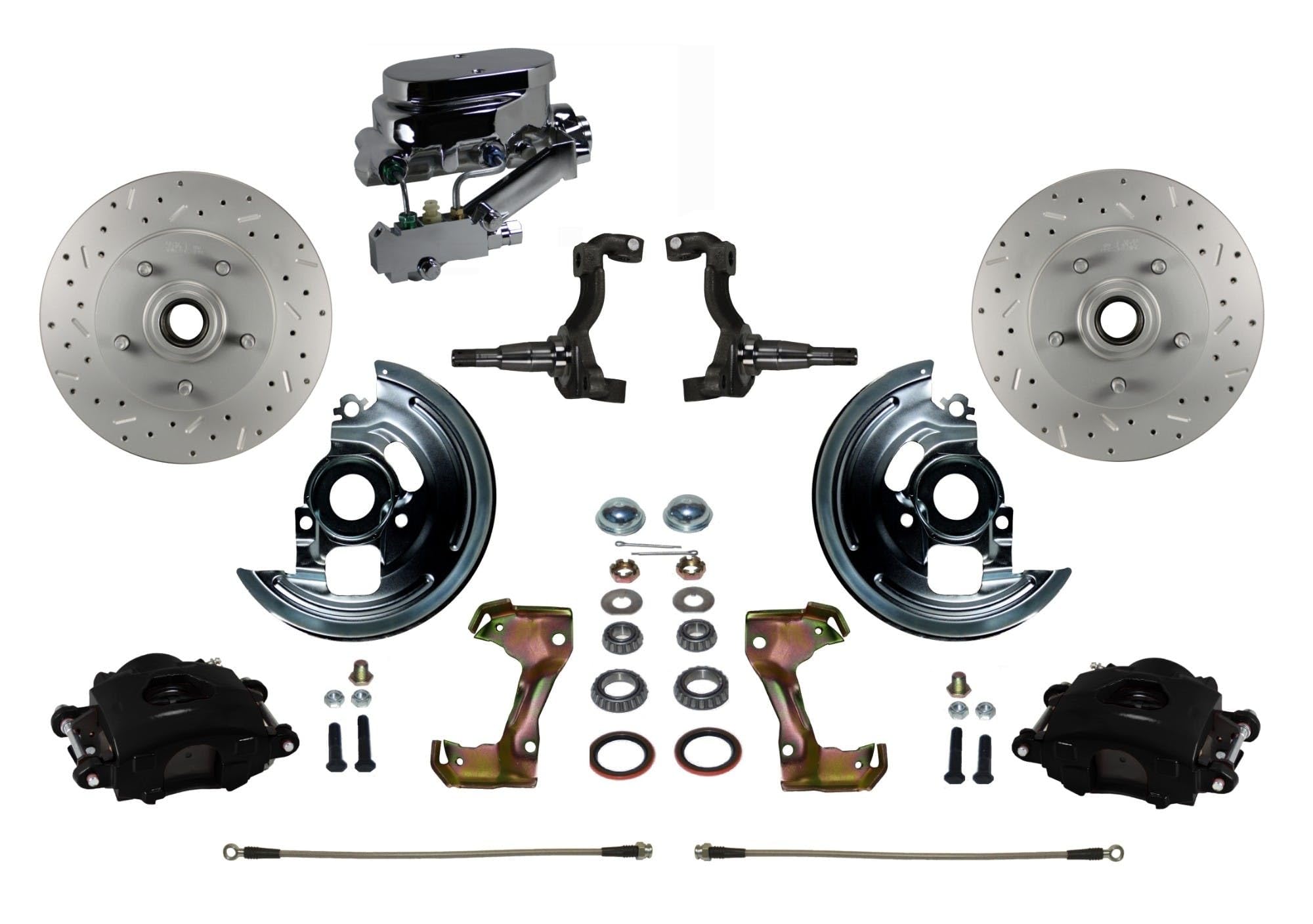 BRAKES LEED Manual Front Disc Brake Kit Drilled And Slotted Rotors With Black Powder Coated Calipers Disc/Drum