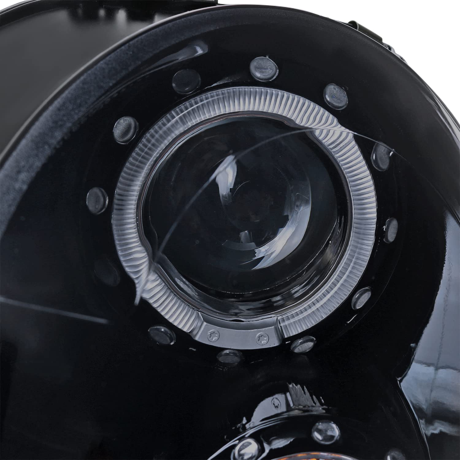 Glossy Black Smoke SPEC-D TUNING LED Halo Rim Projector Headlights Compatible with 2007-2013 R56 MINI Cooper Models, Left + Right Pair Headlamps Assembly