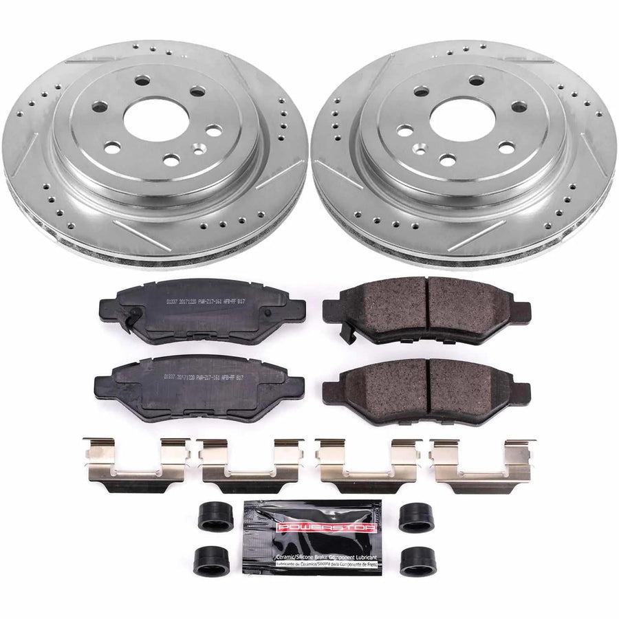 Power Stop K5543 Z23 Carbon Fiber Brake Pads Rear with Drilled & Slotted Brake Rotors Kit For Cadillac SRX 2010-2016, Saab 9-4X 2011 [Model Specific]
