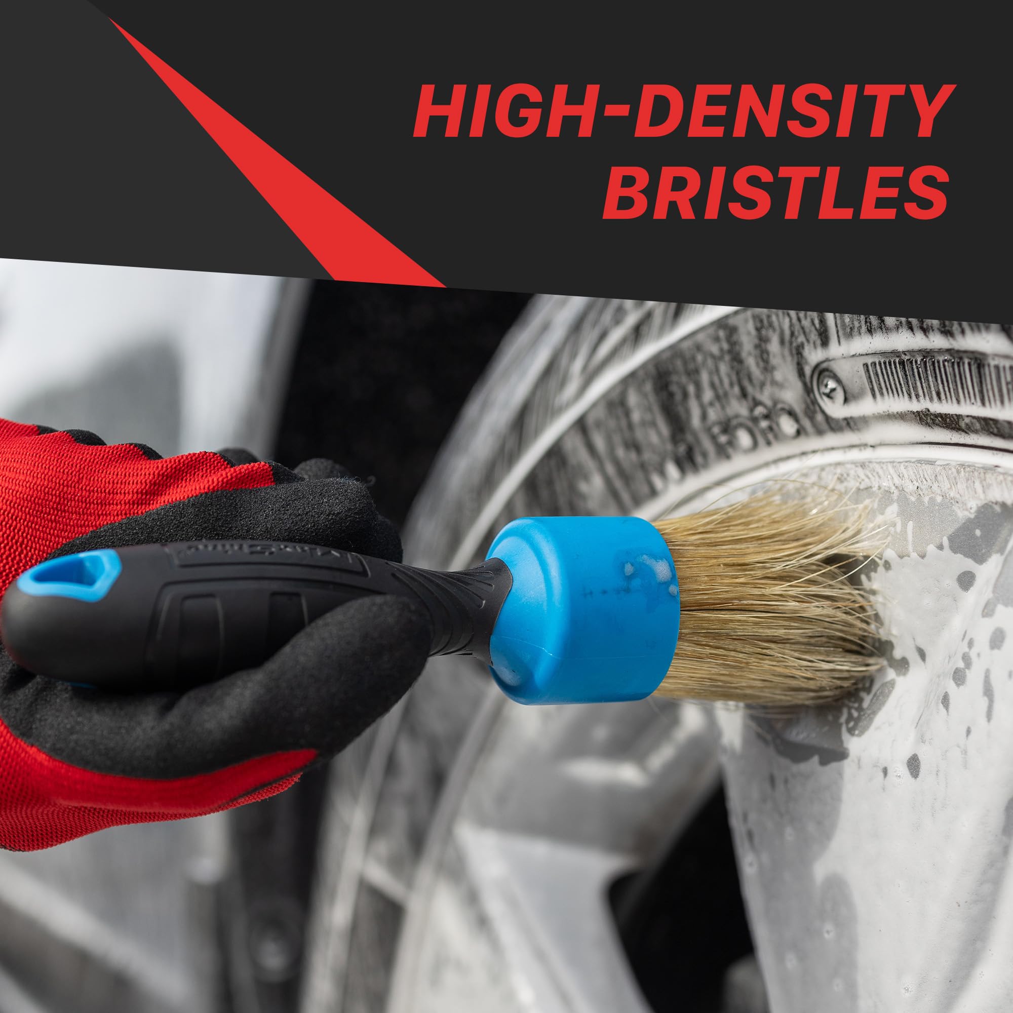 Maxshine Boar Hair Stubby Detailing Brush - Premium Detail Brush with 100% Natural Boar Hair Mixed Fiber for Auto Detailing, Wheels, Engine, Interior, Air Vents Cleaning - Bestselling Tool - Red