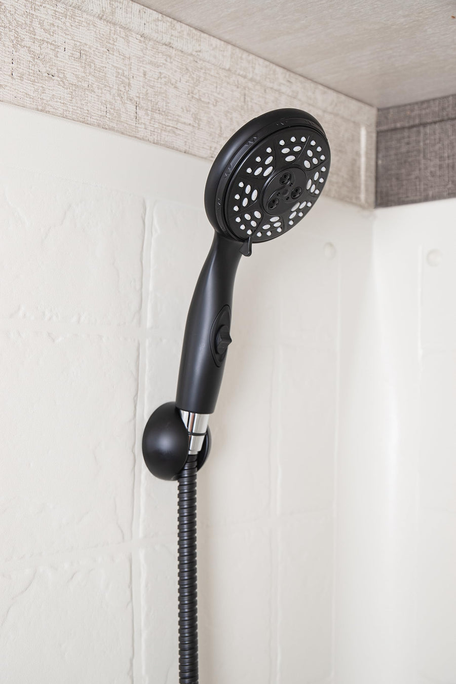 Shower Head Camco RV/Marine | Features Convenient On/Off Switch for Water Efficient Showers | 5 Spray Patterns | Black (43743)