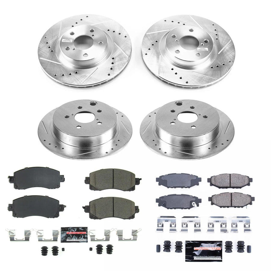 Power Stop K7926 Z23 Carbon Fiber Brake Pads Front and Rear with Drilled & Slotted Brake Rotors Kit For Subaru Impreza 2017-2022 [Model Specific]