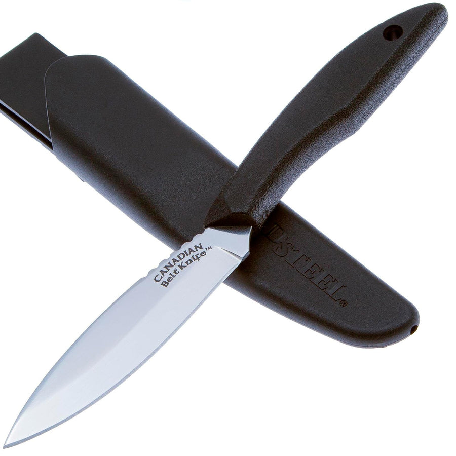 Cold Steel 4" Canadian Belt German 4116 Stainless Steel Fixed Blade Drop Point Outdoor Hunting Utility Knife, 4.5" High Impact Polypropylene Handle, Durable Secure-Ex Sheath Included