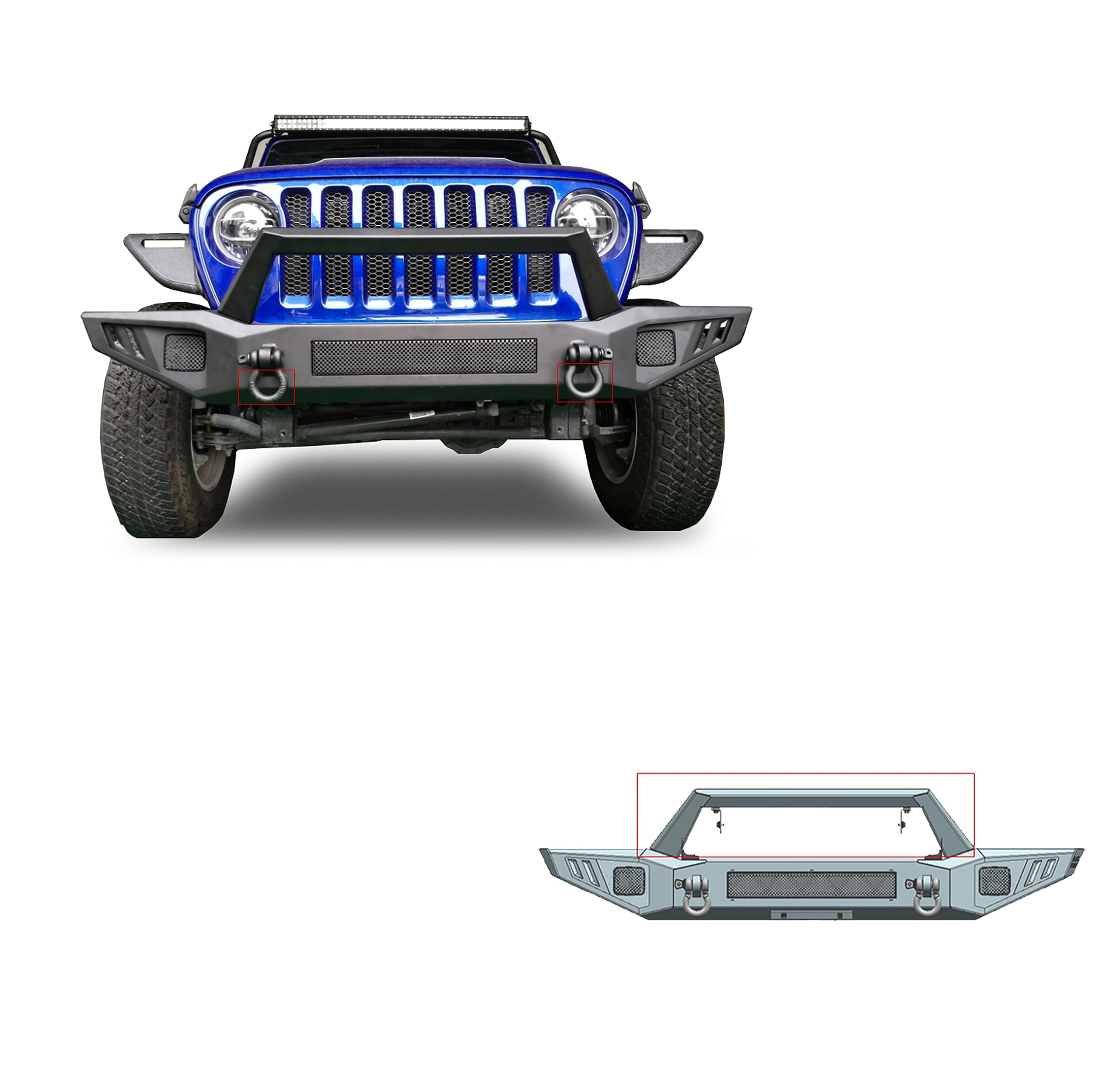 Heavy Duty Black Horse Armour Front Bumper I Front Bumper Matte Black Compatible with 20-24 Gladiator (Excl.Plug-in Hybrid Models)|18-24 Wrangler (Excl. 20-24 Rubicon Trim)-AFB-WR20