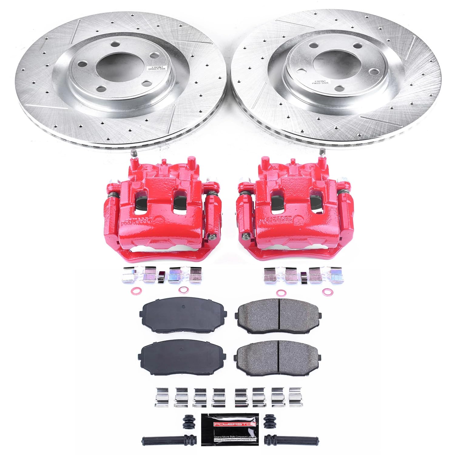 Power Stop Z23 Evolution Sport Brake Upgrade Kit KC3057 with Powder Coated Calipers, Carbon-Fiber Ceramic Brake Pads & Drilled & Slotted Rotors For Ford Edge, Lincoln MKX [Model Specific]