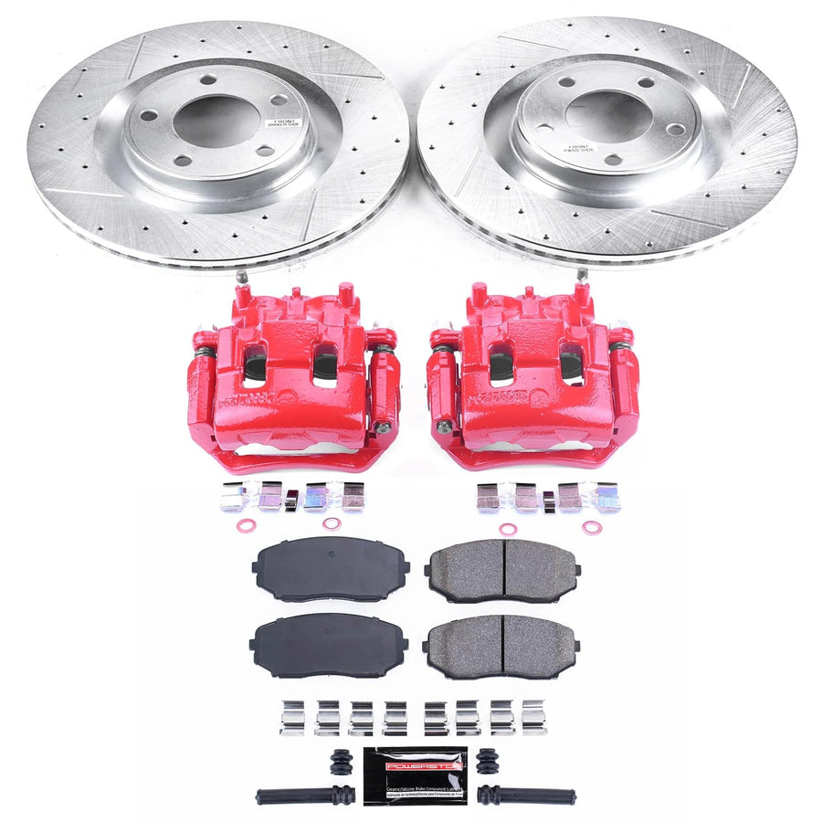 Power Stop Z23 Evolution Sport Brake Upgrade Kit KC3057 with Powder Coated Calipers, Carbon-Fiber Ceramic Brake Pads & Drilled & Slotted Rotors For Ford Edge, Lincoln MKX [Model Specific]