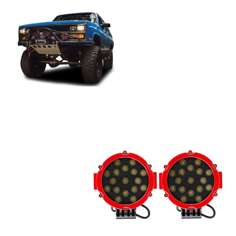LED Black Horse 7" Dia.Lights Spot and Flood Red Trim Ring Compatible with All Cars,Trucks and SUVs-PL2265R