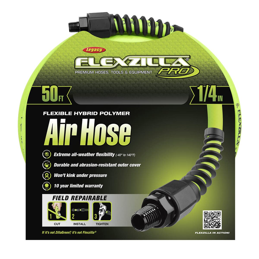 Flexzilla Pro Air Hose, 50 ft. x 1/4 in., Heavy Duty, Lightweight, Hybrid, ZillaGreen - HFZP1450YW2