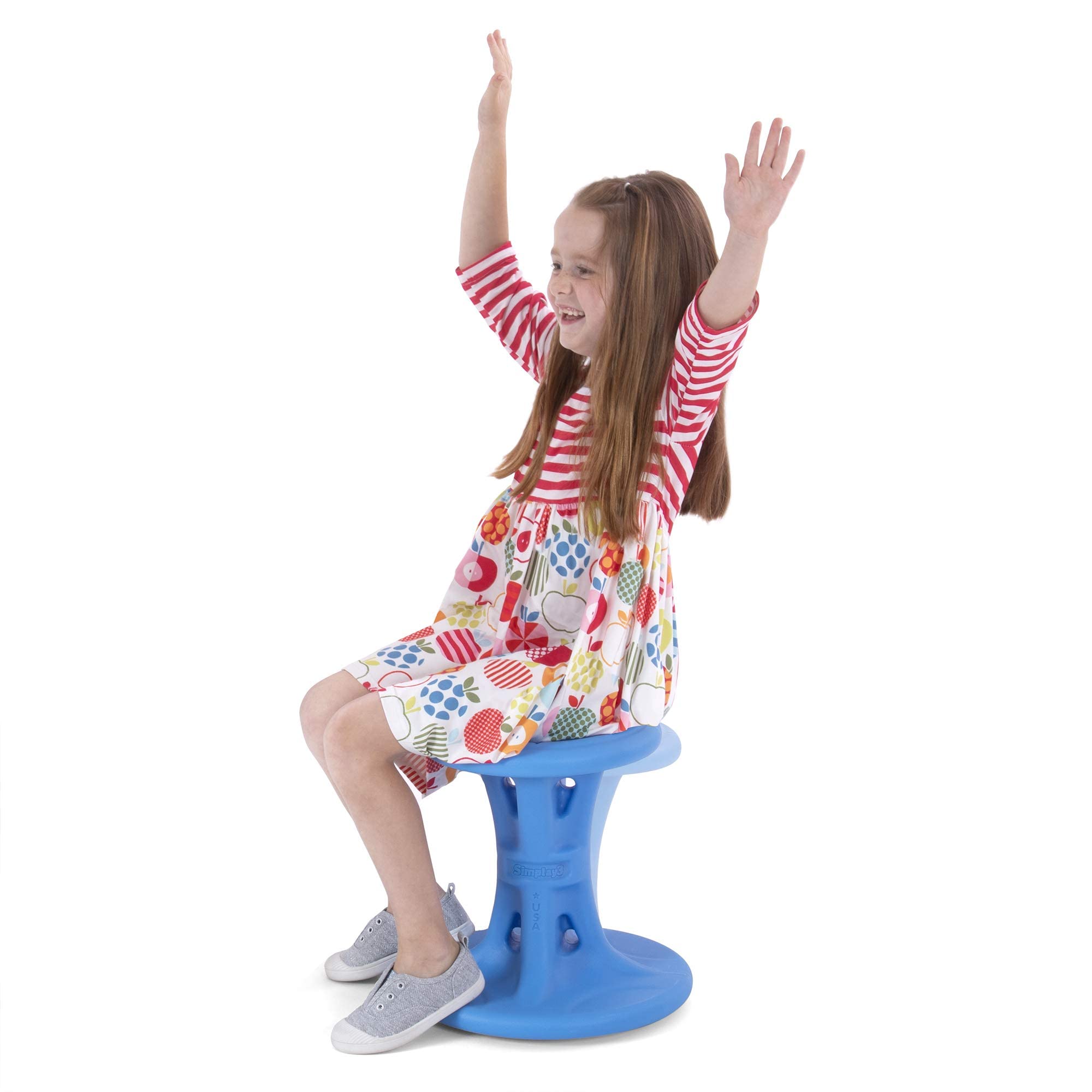 14" Simplay3 Play Around Wiggle Chairs 2-Pack, Kids Wobble Stools for Ages 5-8, Improved Focus and Attention - Blue, Made in USA