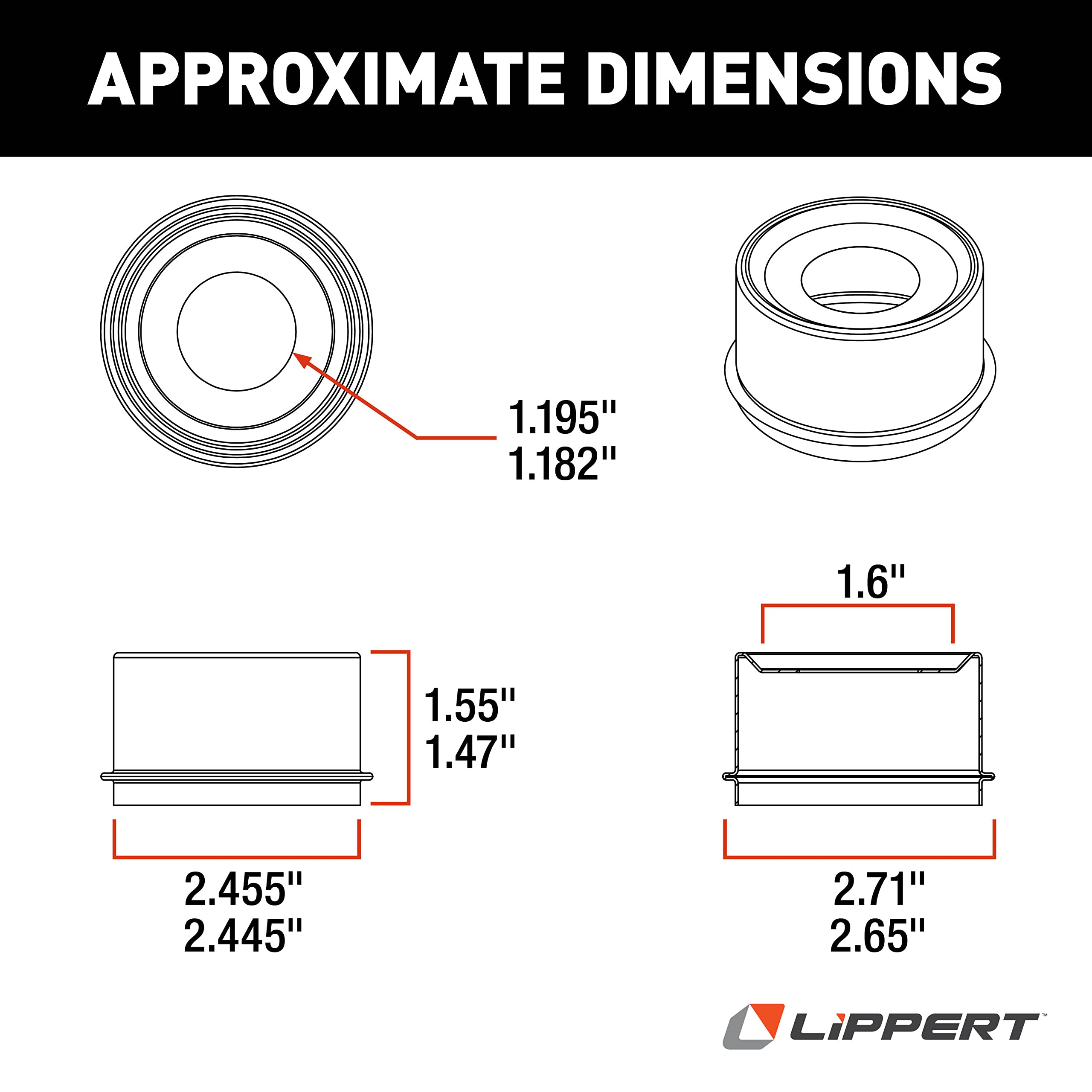 Lippert Super Lube Replacement Axle Hub Dust Cap for 2,000 to 3,500-lb. RV Trailer Axles, 2"-2.75" Bore, Protects Bearings, Grease and Other Inner Components - DC 200L