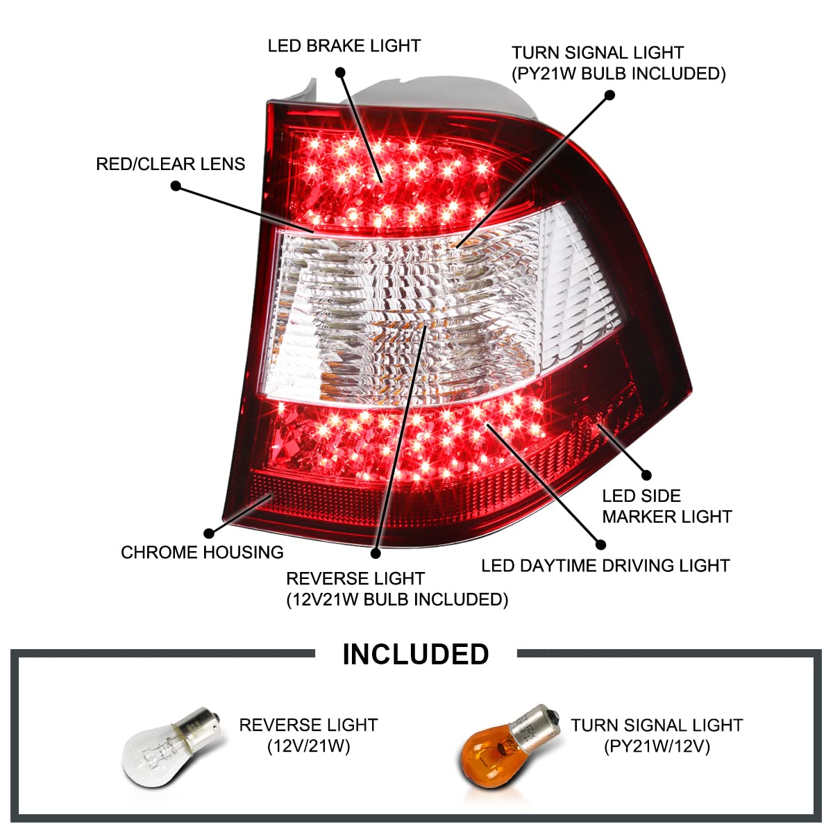 Spec-D Tuning LED Red Tail Lights Compatible with 1998-2005 Mercedes-Benz W163 M-Class, Left + Right Pair Assembly