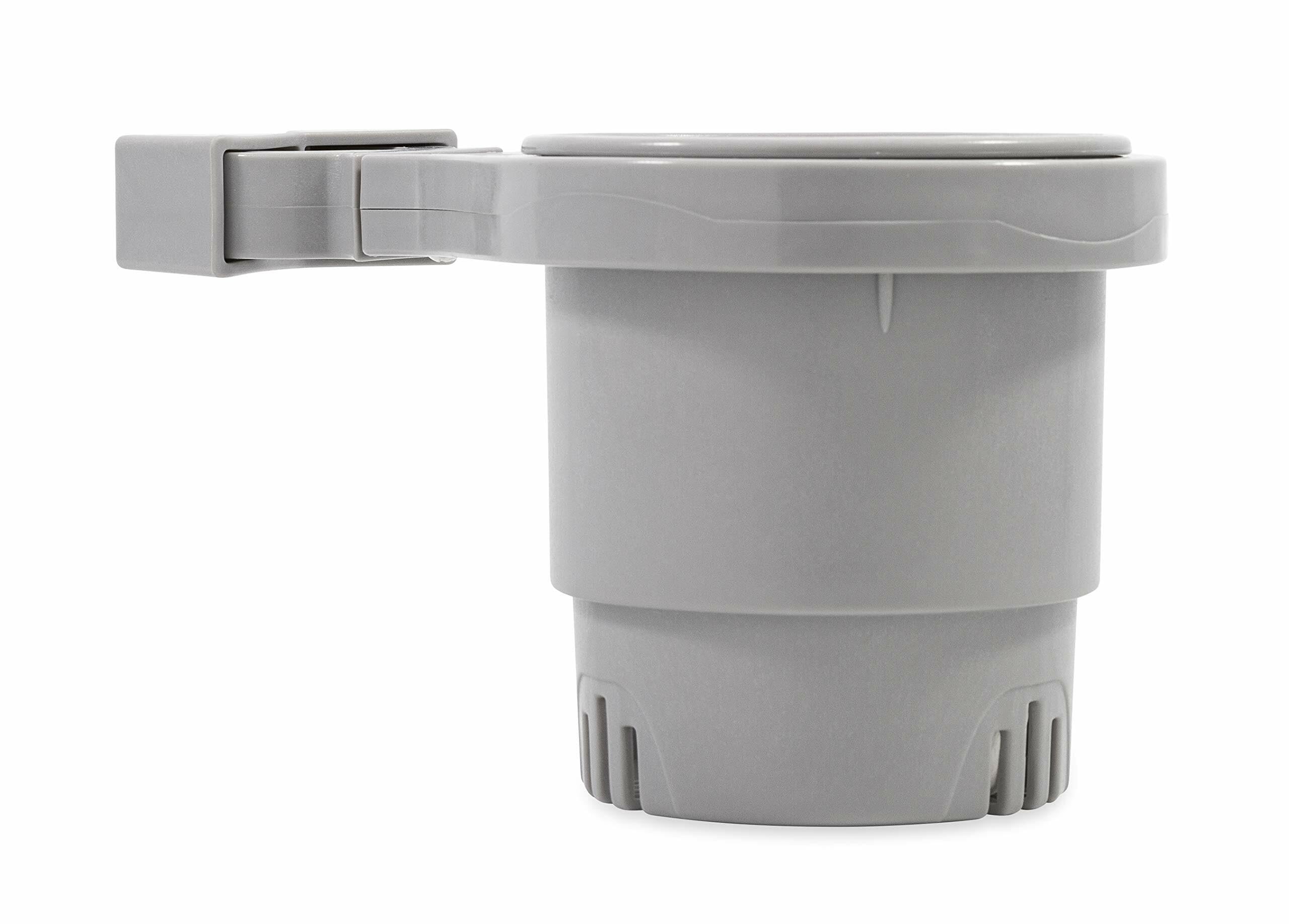 Camco Clamp Mounted Large Cup Holder-Provides a Secure Location for Your Beverage-Mountable for Up to 2-Inch Rail-Gray (53092)