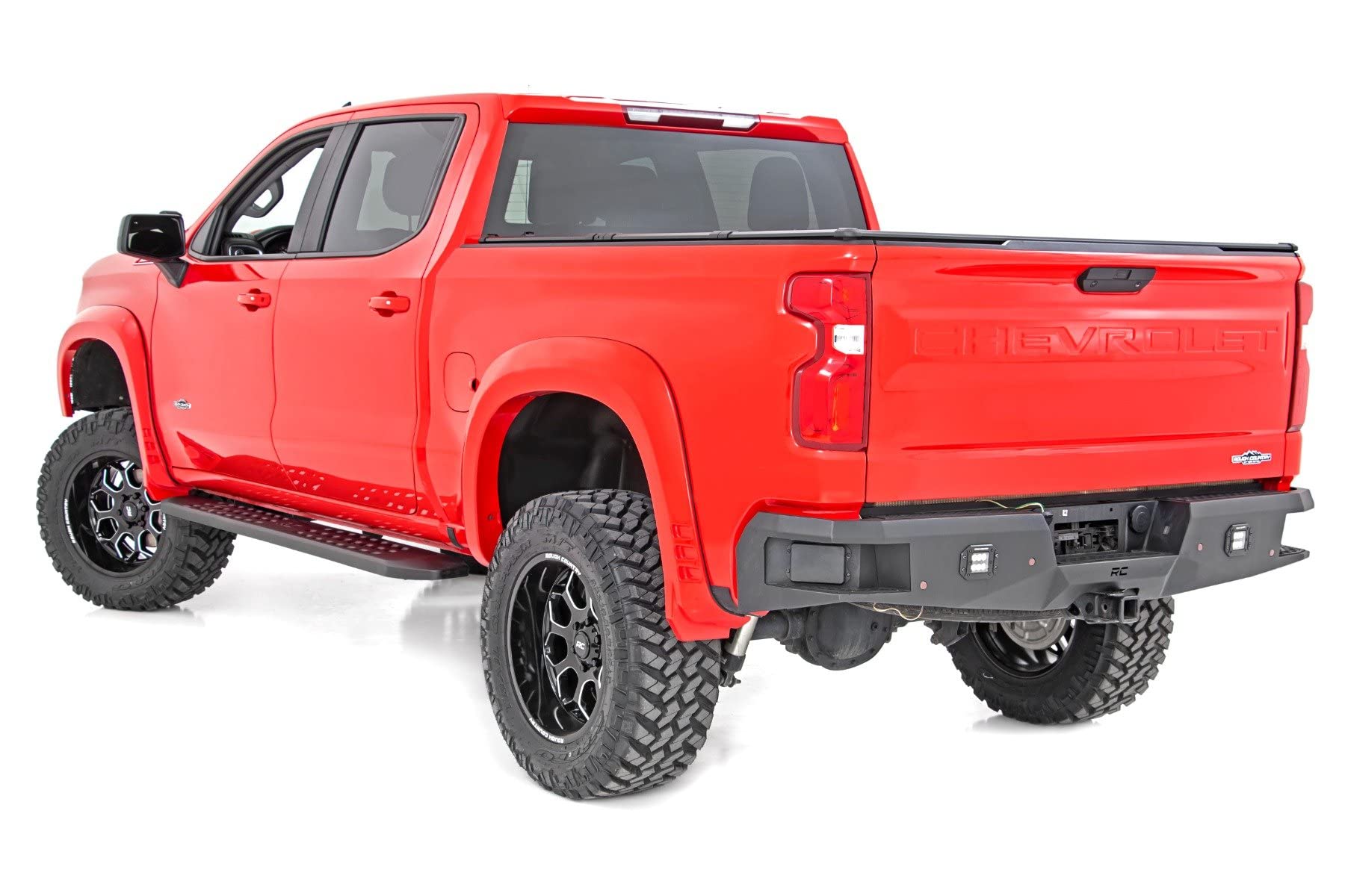 Rough Country RPT2 Running Boards for GMC Sierra & Chevy Silverado 1500/2500HD/3500HD (2019-2025) Crew Cab - Sleek Profile, Non-Slip Step, Rust Resistant, Easy Install
