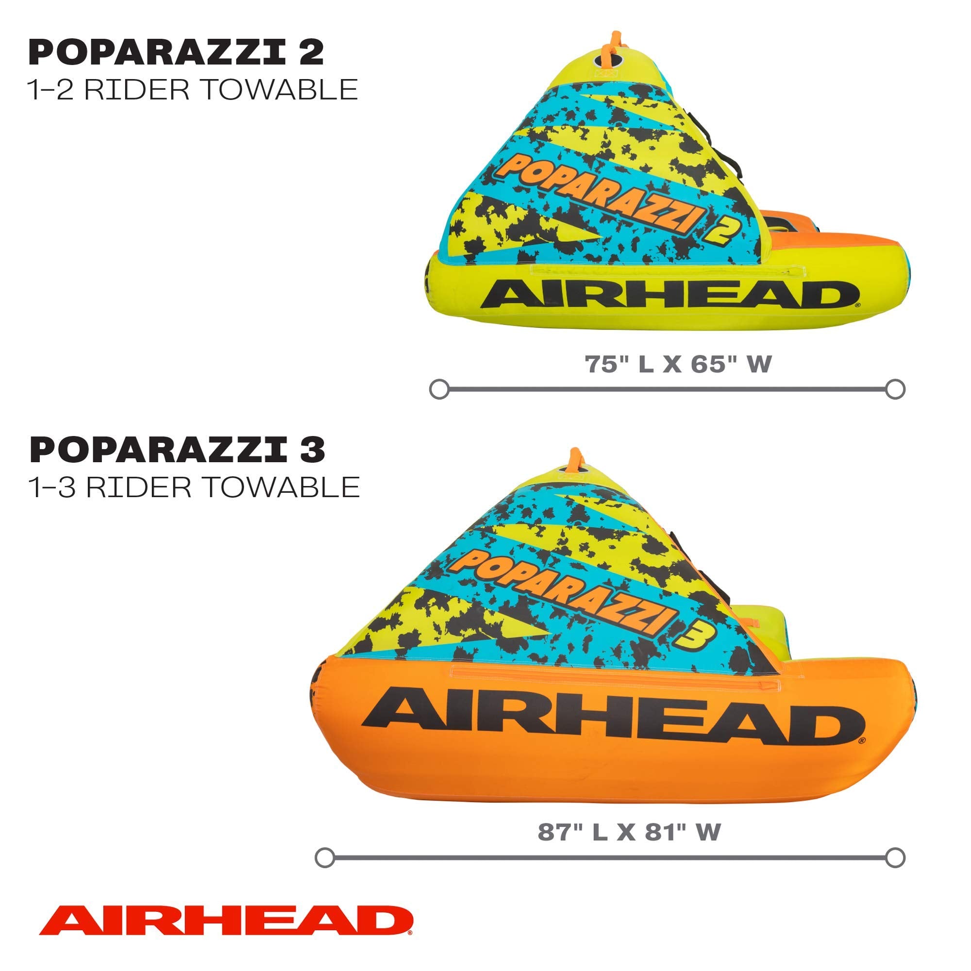 Poparazzi 2 AIRHEAD, 1-2 Rider Towable Tube for Boating