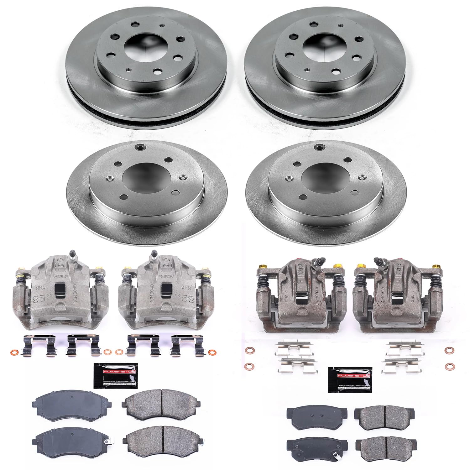 Power Stop KCOE4444 Replacement Autospeciality Front and Rear Caliper Kit- OE Rotors, Ceramic Brake Pads, Calipers For Hyundai Sonata 1999-2001 [Model Specific]