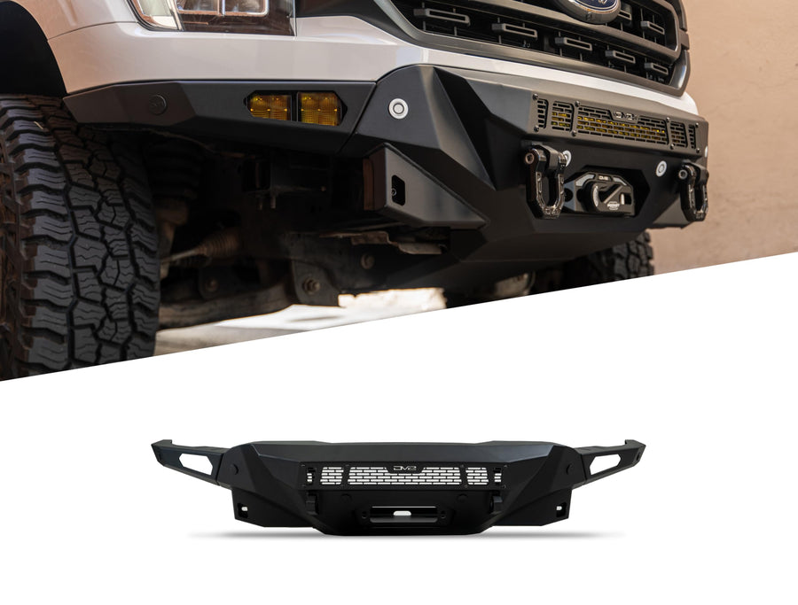 Offroad DV8 Spec Series Front Bumper for 2021-2023 Ford F-150 | Improves Ground Clearance | Heavy-Duty Winch Mount | 20" Dual or Single Row Light Bar Mount | Pair of 3" Pod Light Mounts | Steel