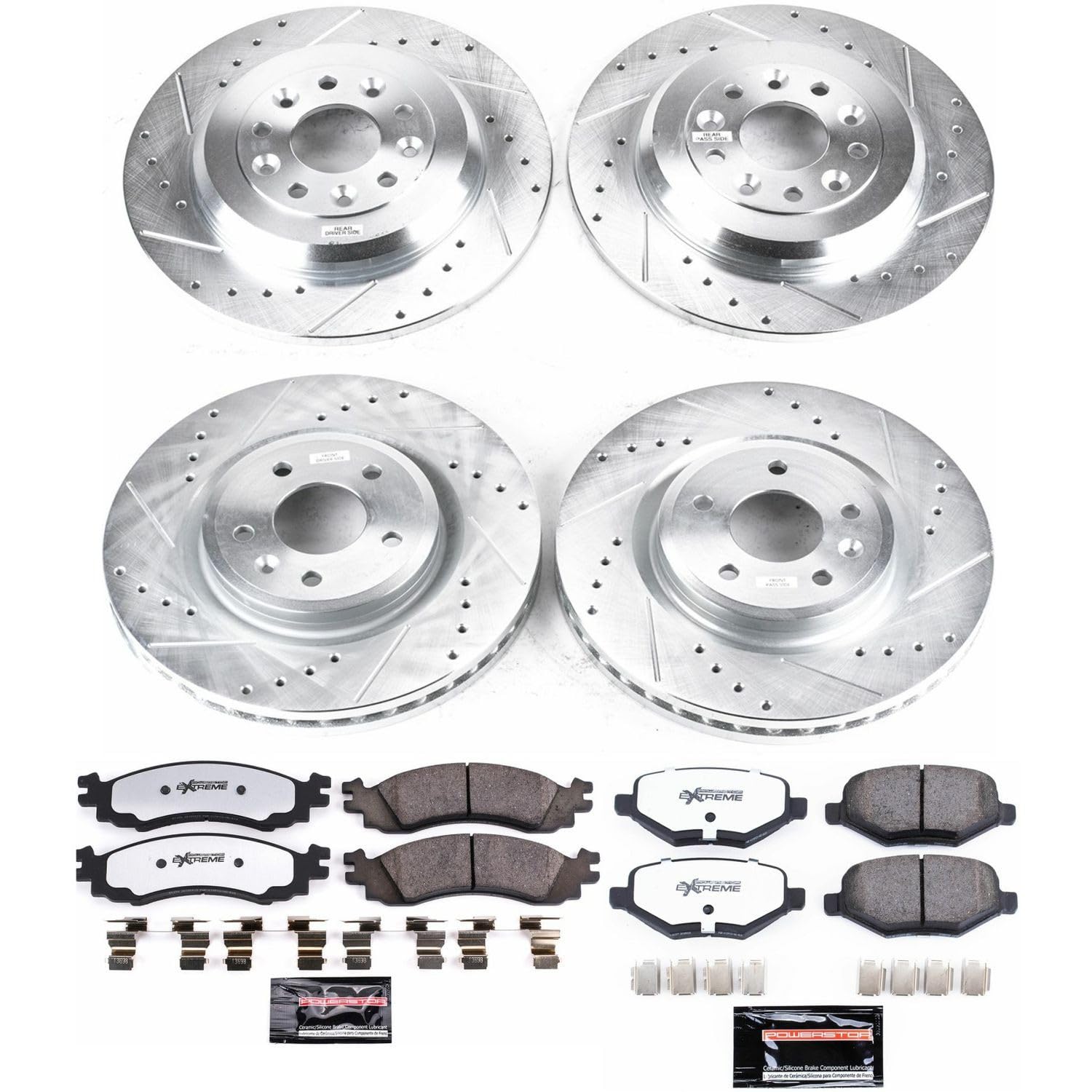 Brake Kit Power Stop Front and Rear For 2010 Ford Taurus - Truck & Tow Carbon Fiber Ceramic Brake Pads & Drilled and Slotted Rotors Replacement, K5508-36