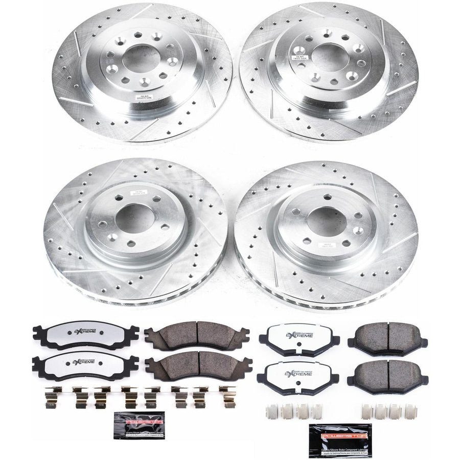 Brake Kit Power Stop Front and Rear For 2010 Ford Taurus - Truck & Tow Carbon Fiber Ceramic Brake Pads & Drilled and Slotted Rotors Replacement, K5508-36