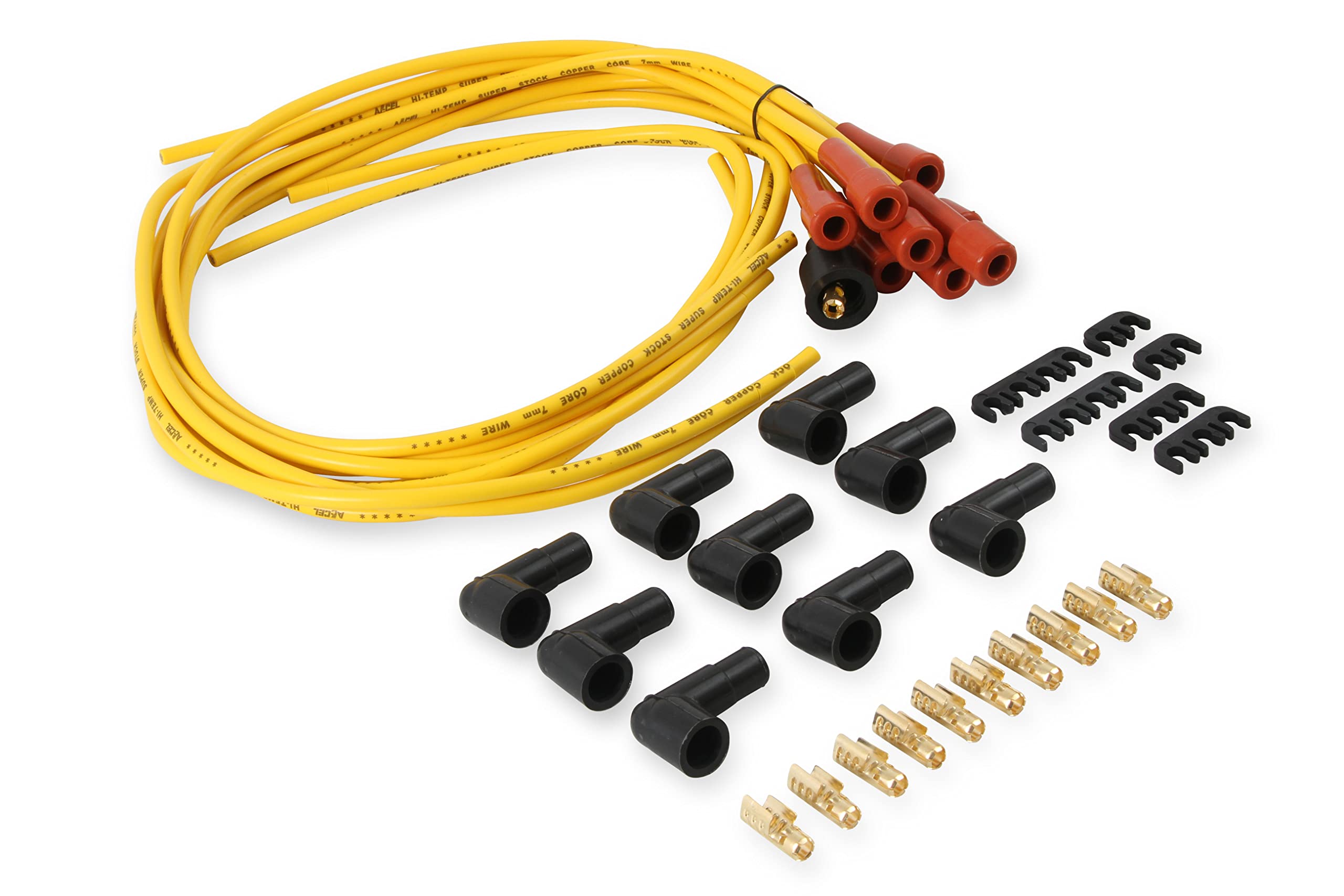 3008 ACCEL Spark Plug Wire Set - 7mm - Super Stock with Copper Core - Universal Straight Boots - Yellow