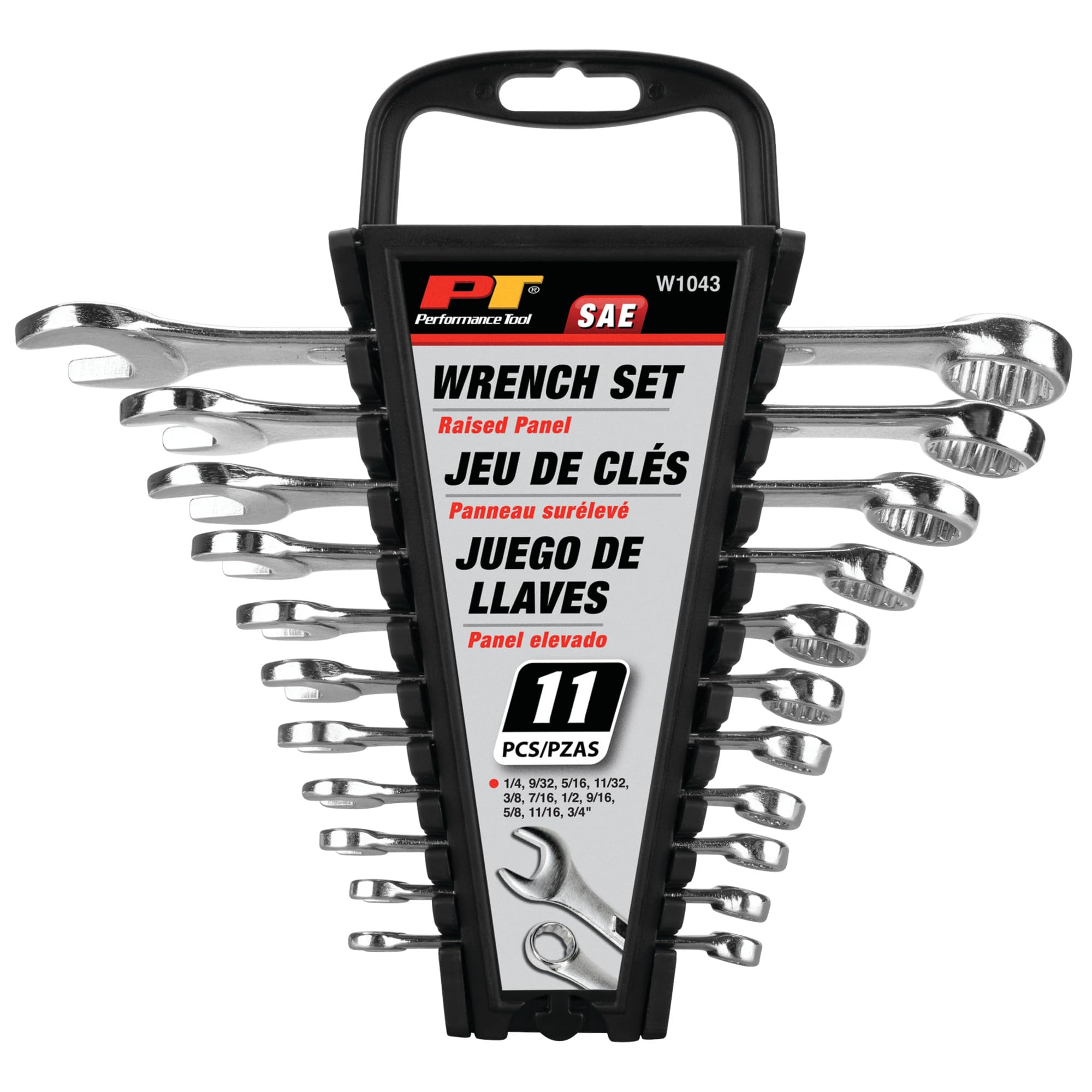 W1042 Performance Tool 11 Pc. SAE Wrench Set - Nickel Chrome-Plated, Carbon Steel, Storage Rack