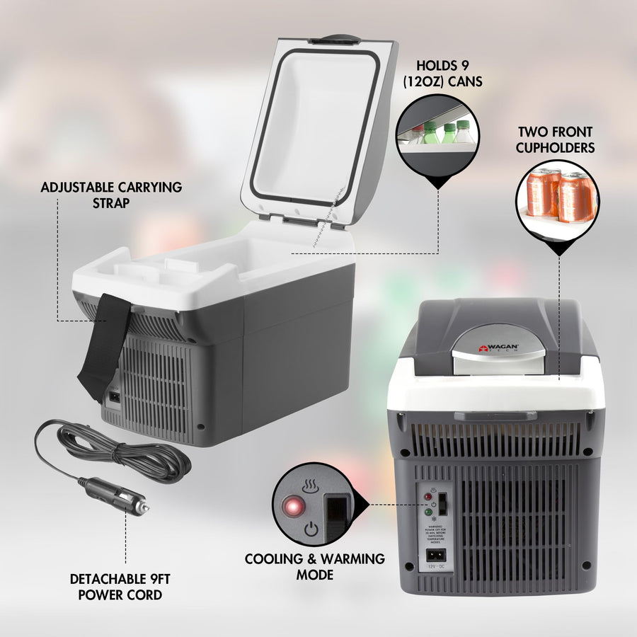 Wagan EL6206 12V Portable Electric Cooler Warmer, 6 Quart Capacity, 6 Liter with 12/24V DC, Small Fridge for Car, RV, and Camping Use, UL Listed
