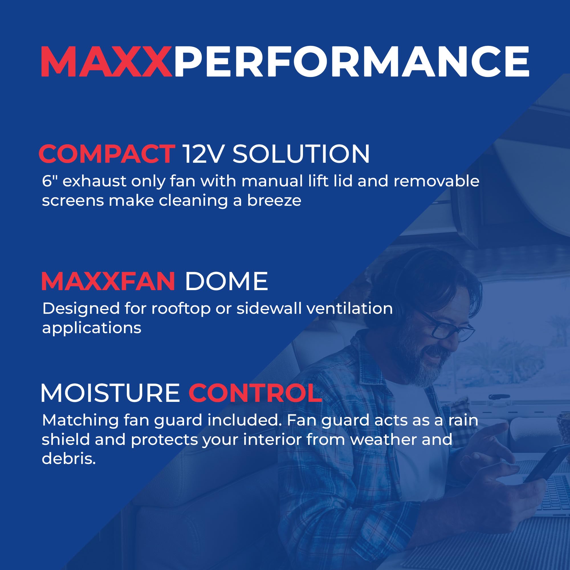 Maxxfan Dome Plus MAXXAIR with LED Light, 6" Round 12V Ventilation Fan - Compact Solution for Rooftop or Sidewall Ventilation, Exhaust Only, Fan Guard Rain Shield, Moisture Control, Black (00-03810B)