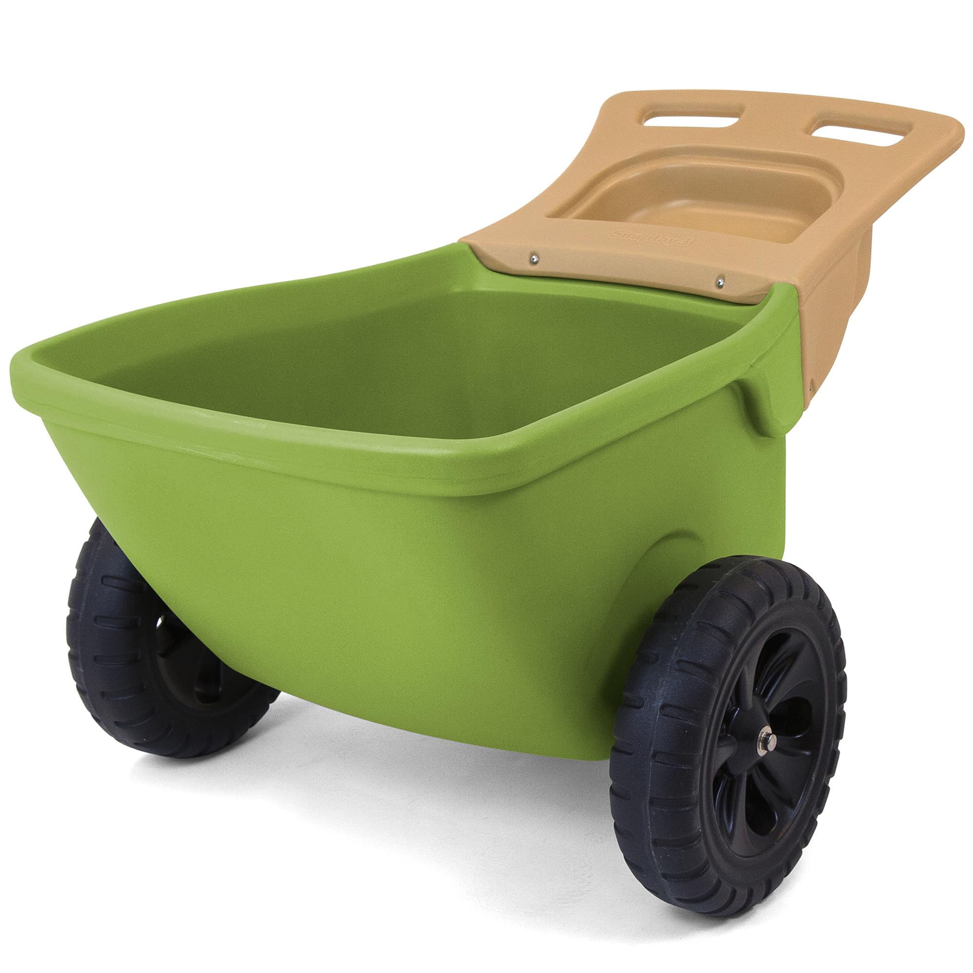 Simplay3 Wheelbarrow Easy Haul with Garden Tool Storage Tray, Durable Heavy-Duty Plastic with Large Easy Turn Wheels - Green, Made in USA