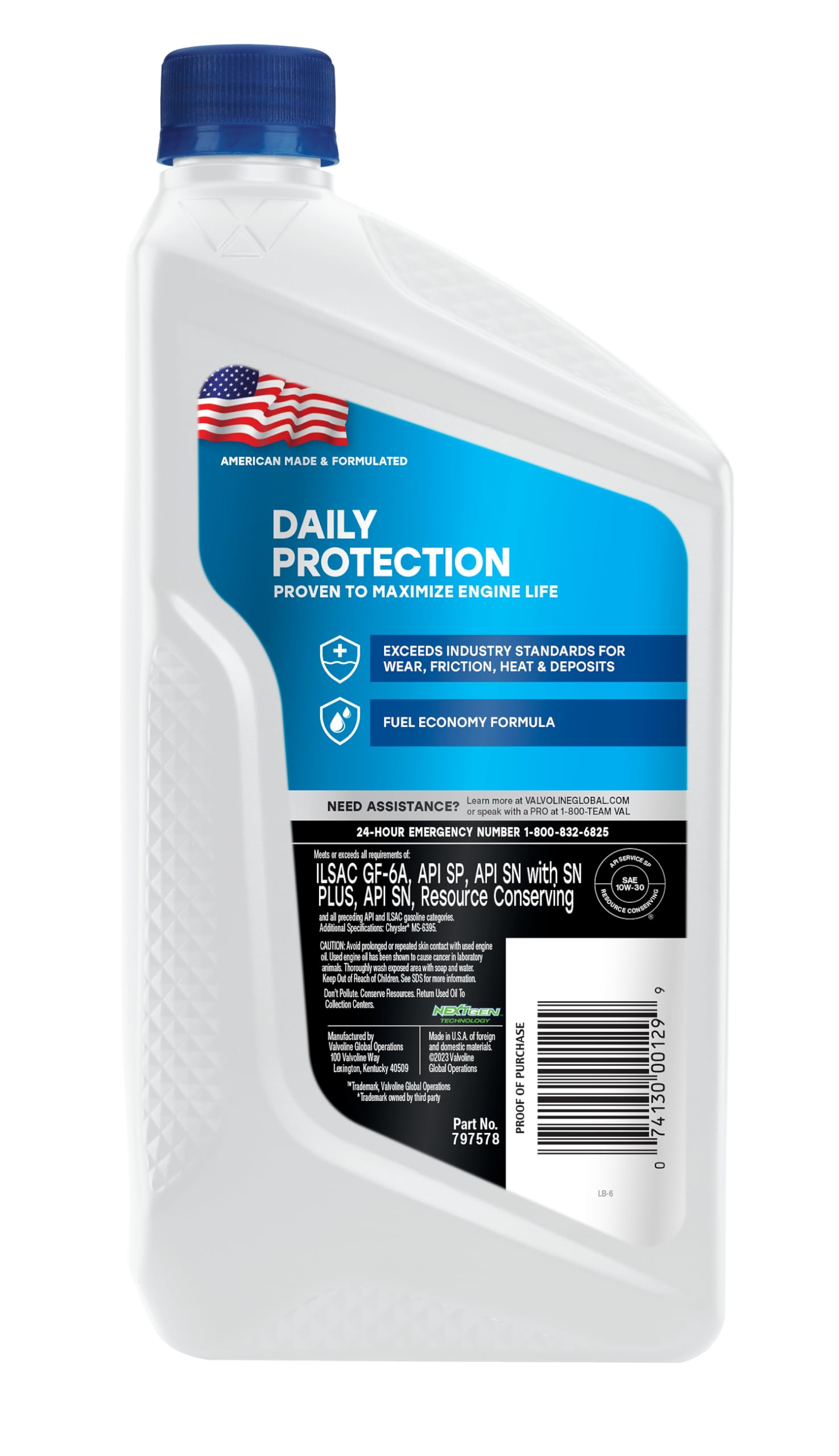 10W-30 Valvoline Daily Protection Conventional Motor Oil 1 QT, Case of 6